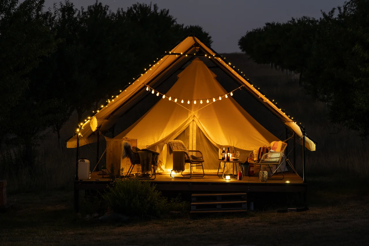 Flower strips in summer, and the glamping